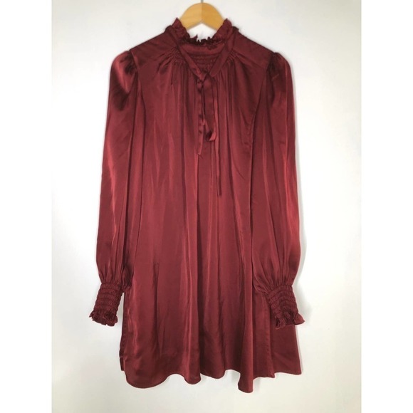 Adam Lippes Charmeuse Dress Ruffle Neck Burgundy 2 - Picture 4 of 13